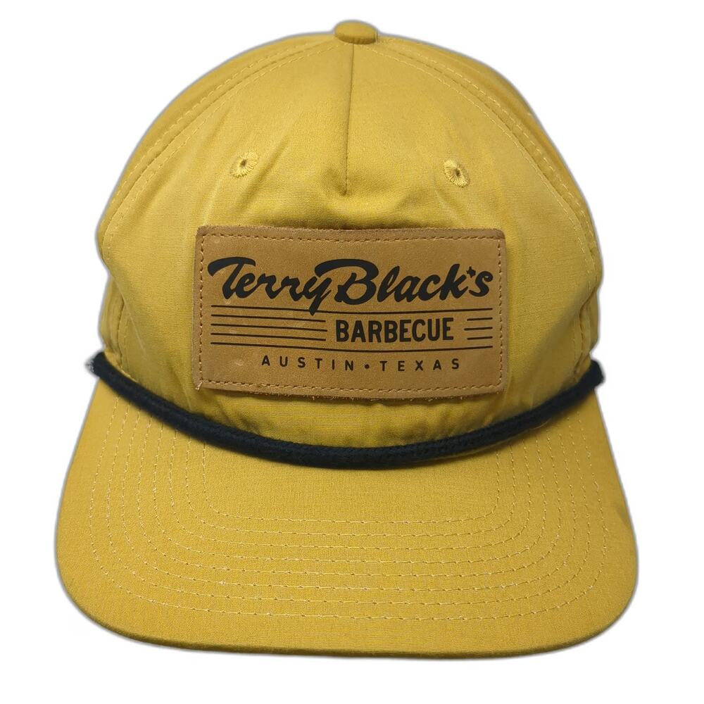 5 Panel Yellow Hat One Size Terry Blacks Barbecue Austin Texas Rope Patch